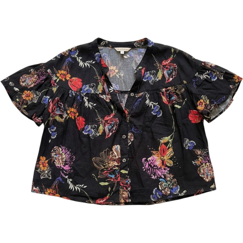 Free People Floral Button Down Peplum Boho Flutter Sleeve Crop Small
